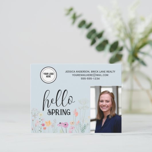 Blue Hallo Spring Realty Promotion Briefkaart (Staand voorkant)