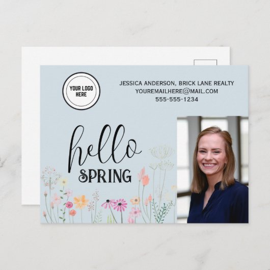 Blue Hallo Spring Realty Promotion Briefkaart (Voorkant / Achterkant)