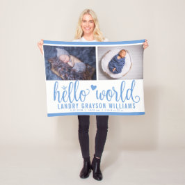 Blue Hallo World Monogram Baby Stat Fleece Deken