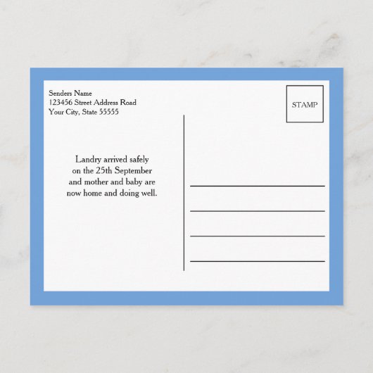 Blue Hallo World Photo Birth Stat Aankondigingskaart (Achterkant)