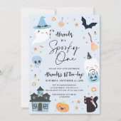 Blue Halloween 1st Birthday Invitation Kaart (Voorkant)