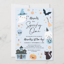 Blue Halloween 1st Birthday Invitation Kaart