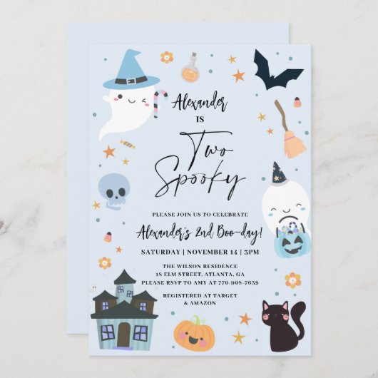 Blue Halloween 2e verjaardag Uitnodiging (Voorkant / Achterkant)