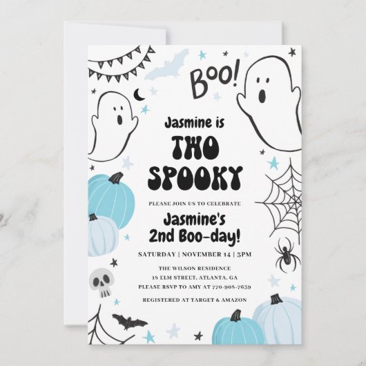 Blue Halloween 2e verjaardag Uitnodiging (Voorkant)