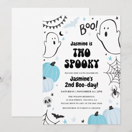 Blue Halloween 2e verjaardag Uitnodiging (Voorkant / Achterkant)