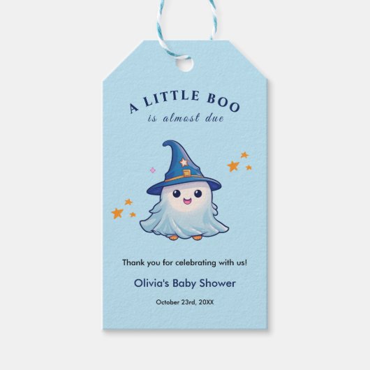Blue Halloween A Little Boo Baby shower Cadeaulabel (Voorkant)