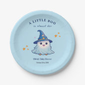 Blue Halloween A Little Boo Baby shower Papieren Bordje (Voorkant)