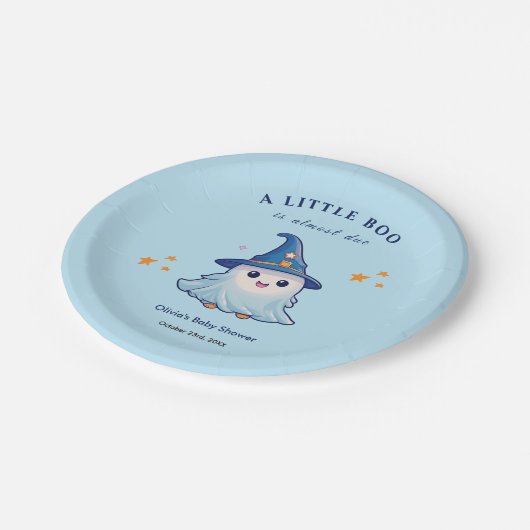 Blue Halloween A Little Boo Baby shower Papieren Bordje (Gekanteld)