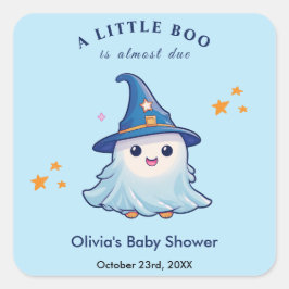 Blue Halloween A Little Boo Baby shower Vierkante Sticker