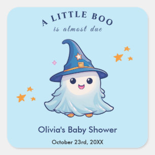 Blue Halloween A Little Boo Baby shower Vierkante Sticker