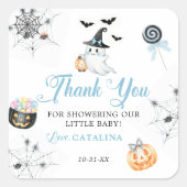 Blue Halloween Baby shower Ghost Pumpkins Snoep Vierkante Sticker (Voorkant)
