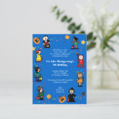 Blue Halloween Birthday Costume Party Invitation Kaart (Staand voorkant)