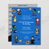 Blue Halloween Birthday Costume Party Invitation Kaart (Voorkant / Achterkant)