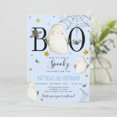 Blue Halloween Birthday Invitation Kaart (Staand voorkant)