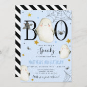 Blue Halloween Birthday Invitation Kaart (Voorkant / Achterkant)