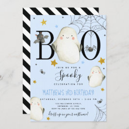 Blue Halloween Birthday Invitation Kaart