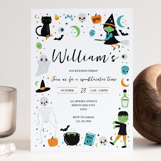 Blue Halloween Birthday Invitation Kaart