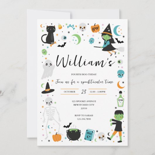 Blue Halloween Birthday Invitation Kaart (Voorkant)