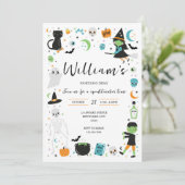 Blue Halloween Birthday Invitation Kaart (Staand voorkant)