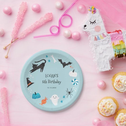 Blue Halloween Birthday Party Papieren Bordje (Feest)