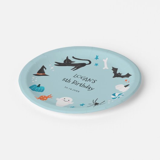 Blue Halloween Birthday Party Papieren Bordje (Gekanteld)