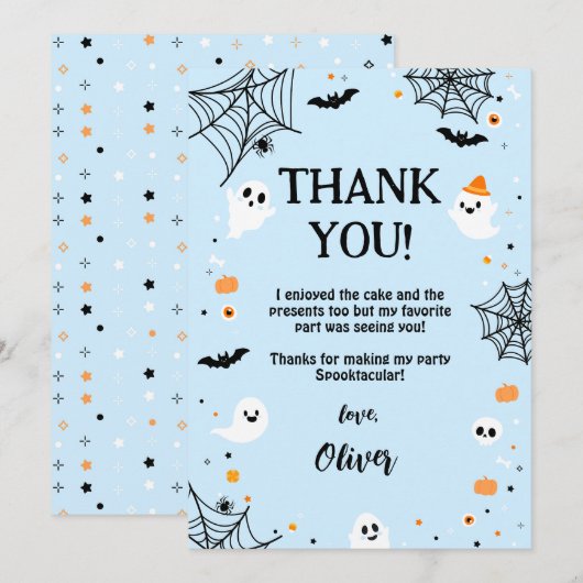 Blue Halloween Cute Ghost Bedankkaart (Voorkant / Achterkant)