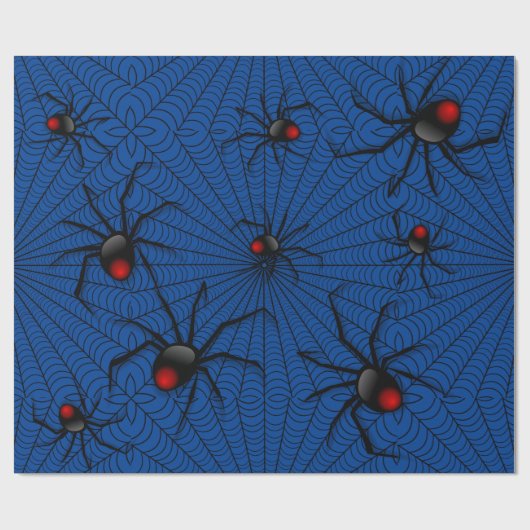 Blue Halloween Evil Black Widow Scider Web Cadeaupapier (Vlak)