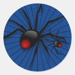 Blue Halloween Evil Black Widow Scider Web Ronde Sticker