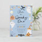 Blue Halloween Ghost 1st Boy Verjaardag Kaart (Staand voorkant)