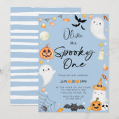 Blue Halloween Ghost 1st Boy Verjaardag Kaart (Voorkant / Achterkant)