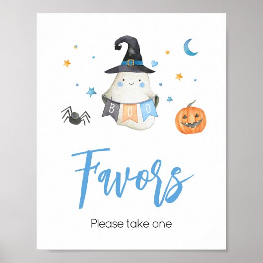 Blue Halloween Ghost Little Boo Baby shower Favori Poster (Voorkant)