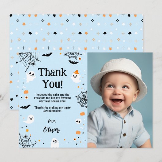 Blue Halloween Ghost Thank You Card Bedankkaart (Voorkant / Achterkant)