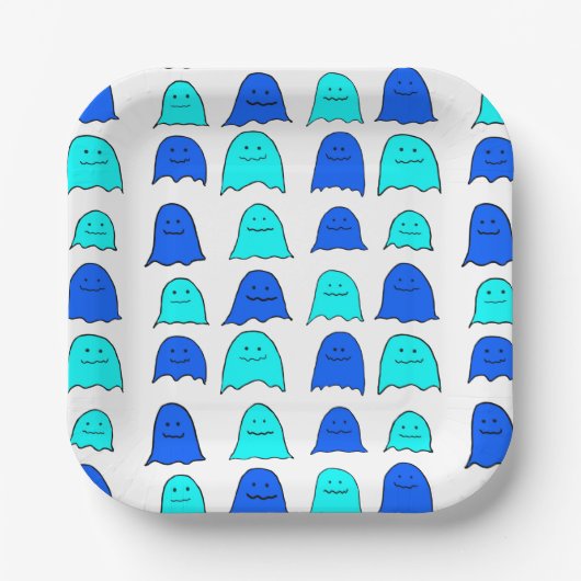 Blue Halloween Ghosts Papieren Bordje (Voorkant)
