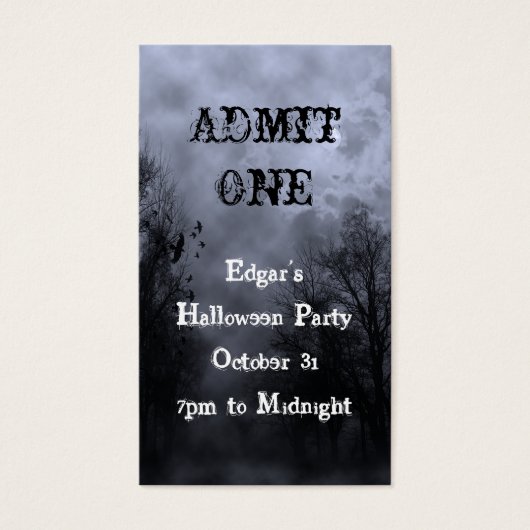 Blue Halloween Haunted Sky Party Ticket Sjabloon Visitekaartjes (Voorkant)