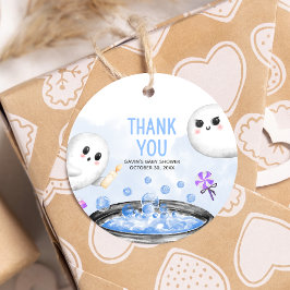 Blue Halloween Het is een Boy Baby shower Round Bedankjes Labels