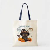 Blue Halloween Kat Witch Snoep Canvas tas (Voorkant)