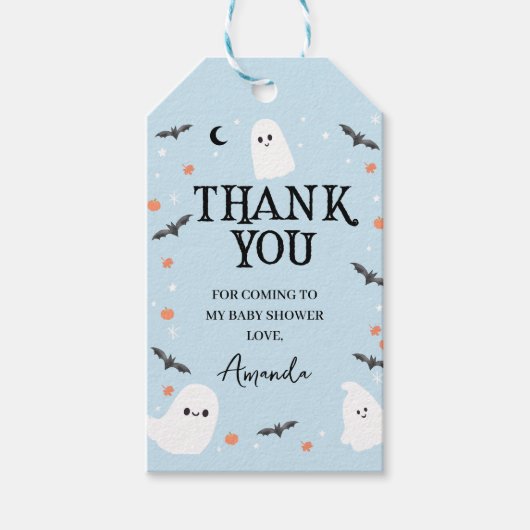 Blue Halloween Little Boo Baby shower Bedankt Cadeaulabel (Voorkant)