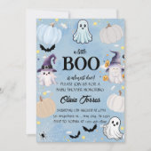 Blue Halloween Little Boo Baby shower Invitation Kaart (Voorkant)
