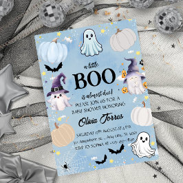 Blue Halloween Little Boo Baby shower Invitation Kaart