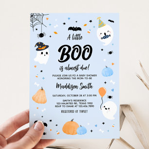 Blue Halloween Little Boo Baby shower Kaart