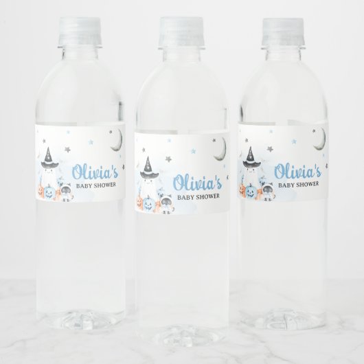 Blue Halloween Little Boo Baby shower Waterfles Etiket (Flessen)