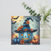 Blue Halloween Pumpkin & Coloring Page Personalize Kaart (Staand voorkant)