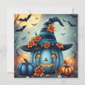 Blue Halloween Pumpkin & Coloring Page Personalize Kaart (Voorkant)