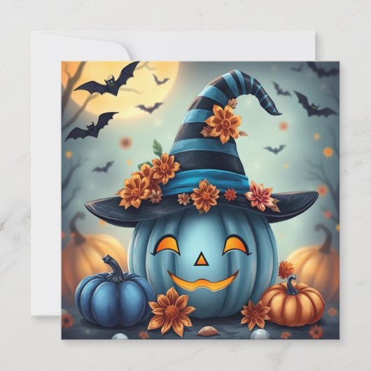 Blue Halloween Pumpkin & Coloring Page Personalize Kaart (Voorkant)
