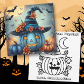 Blue Halloween Pumpkin & Coloring Page Personalize Kaart