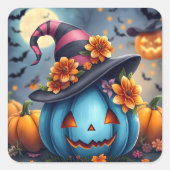 Blue Halloween Pumpkin Jack-o-lantern Vierkante Sticker (Voorkant)