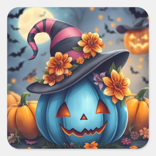 Blue Halloween Pumpkin Jack-o-lantern Vierkante Sticker (Voorkant)