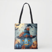 Blue Halloween Pumpkin Personalized Tote Bag (Voorkant)
