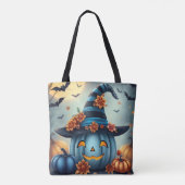 Blue Halloween Pumpkin Personalized Tote Bag (Achterkant)