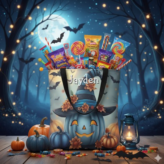 Blue Halloween Pumpkin Personalized Tote Bag